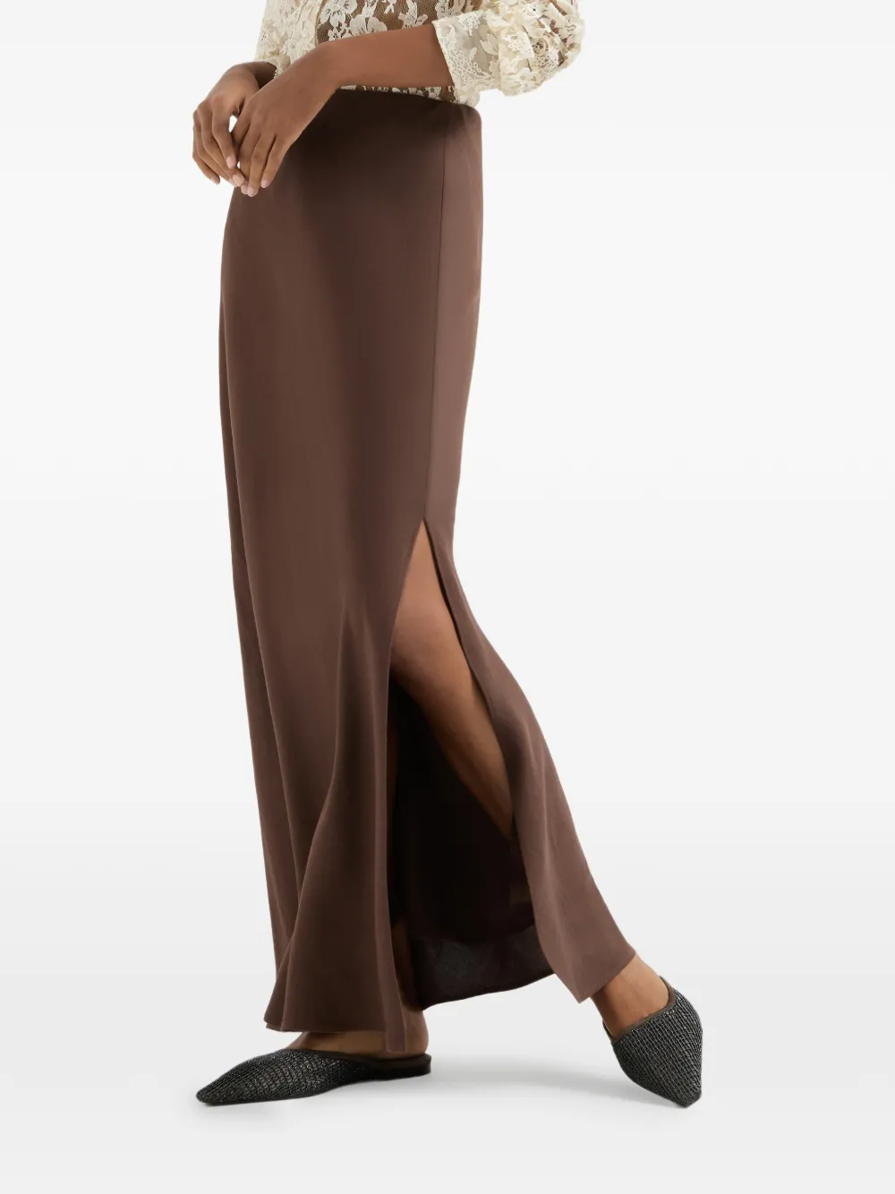 Brunello Cucinelli Maxi-rok met split Bruin