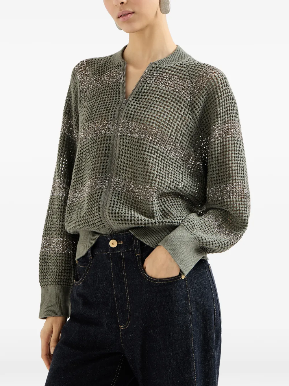  Brunello Cucinelli Striped Jacket - Green 