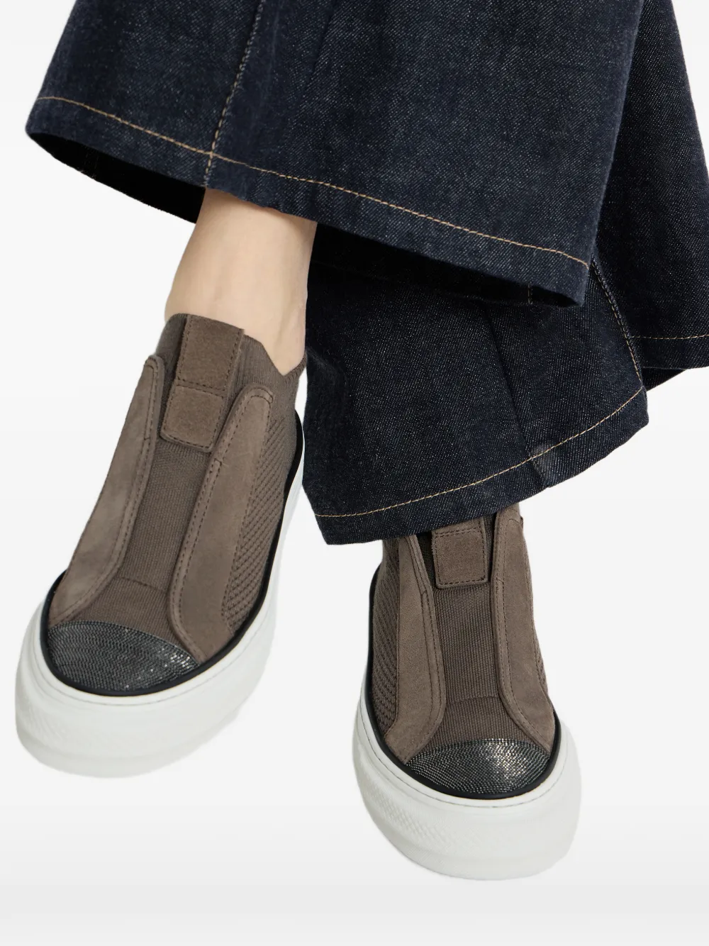 Brunello Cucinelli Gebreide slip-on sneakers Bruin