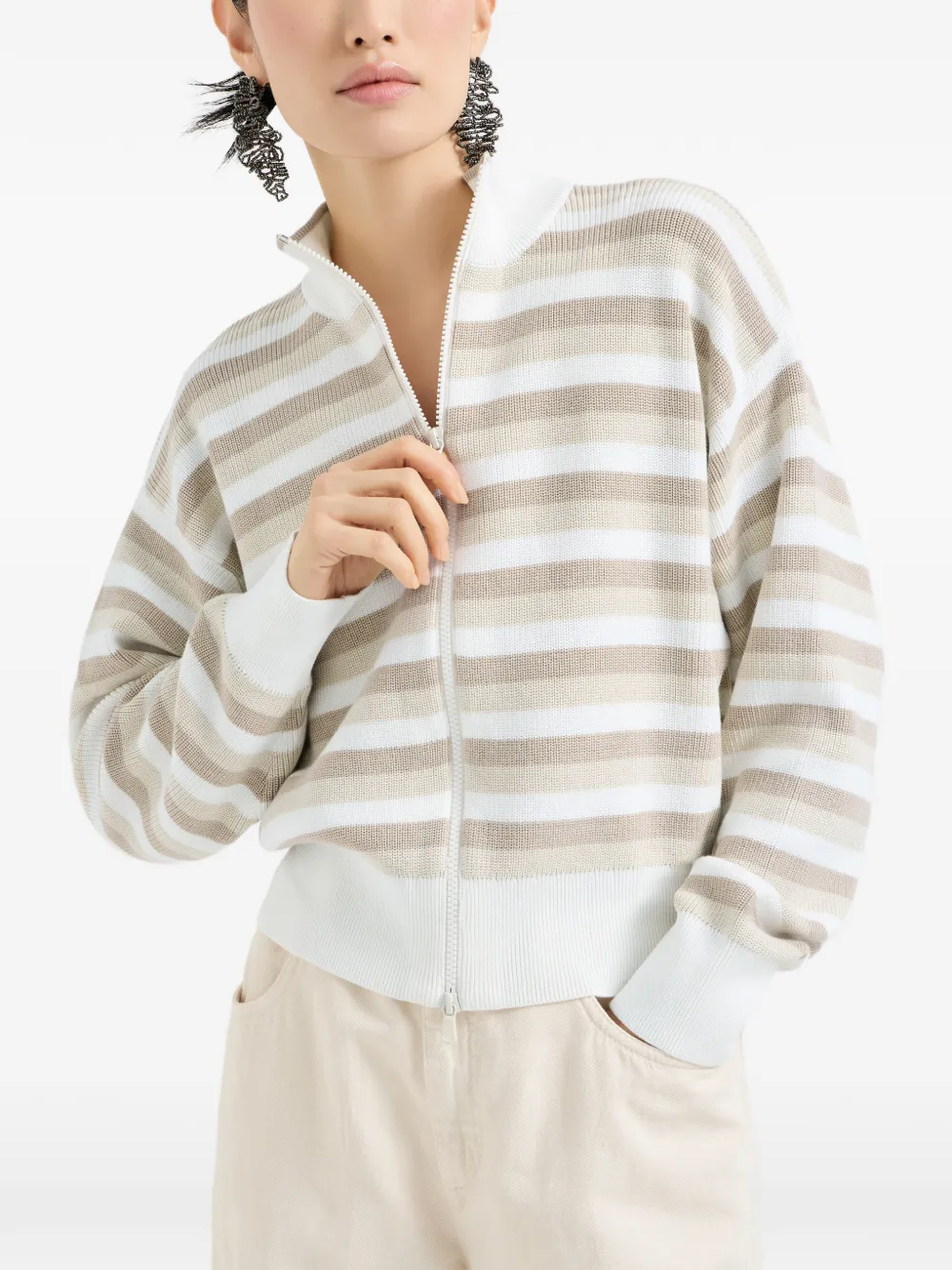 Brunello Cucinelli Geribbeld gestreept vest Wit