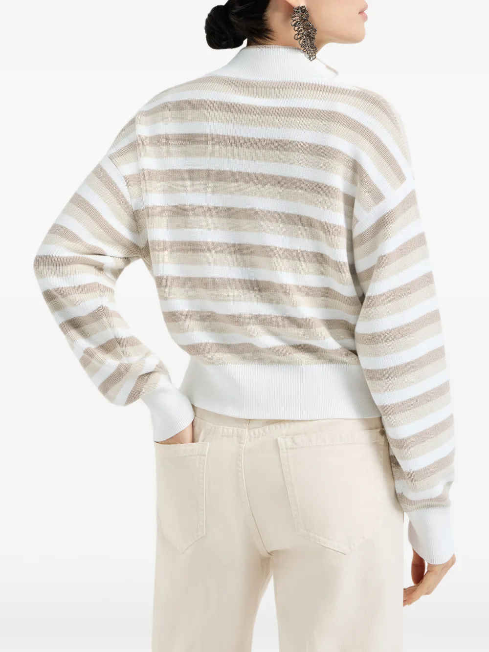 Brunello Cucinelli Geribbeld gestreept vest Wit