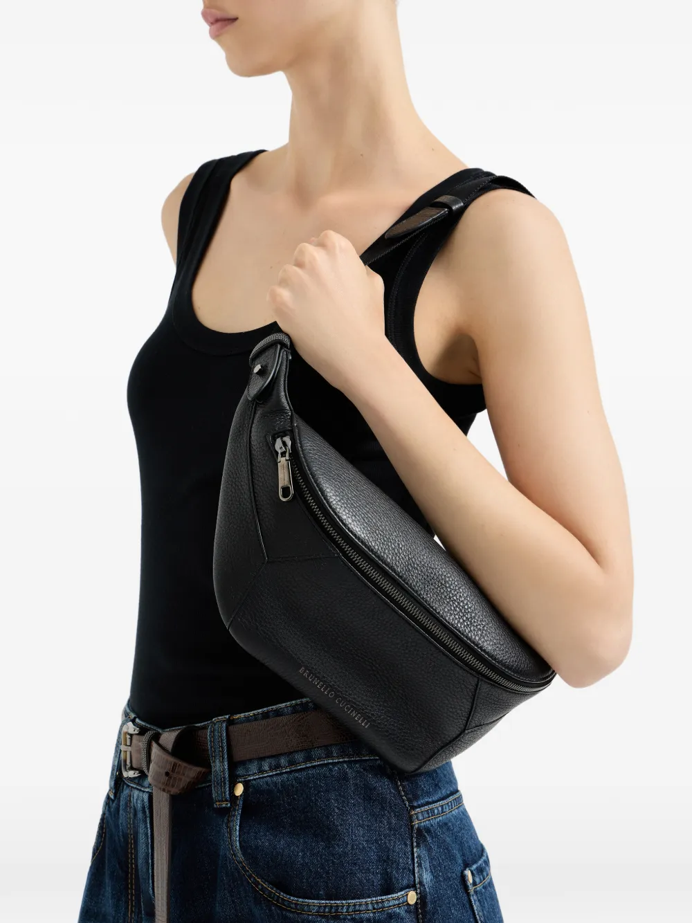 Brunello Cucinelli grained-leather belt bag - Zwart