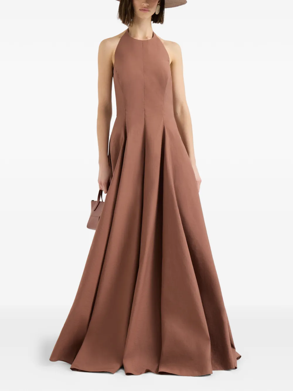 Brunello Cucinelli Popeline maxi-jurk met halternek Bruin