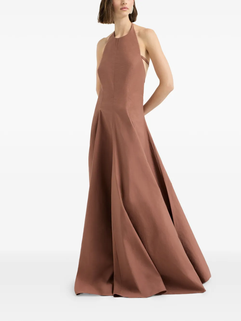 Brunello Cucinelli Popeline maxi-jurk met halternek Bruin