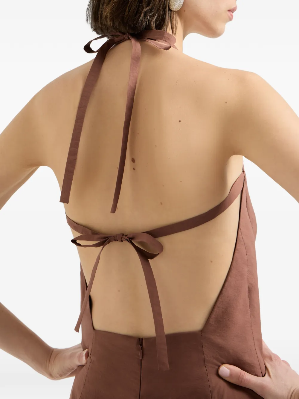 Brunello Cucinelli Popeline maxi-jurk met halternek Bruin