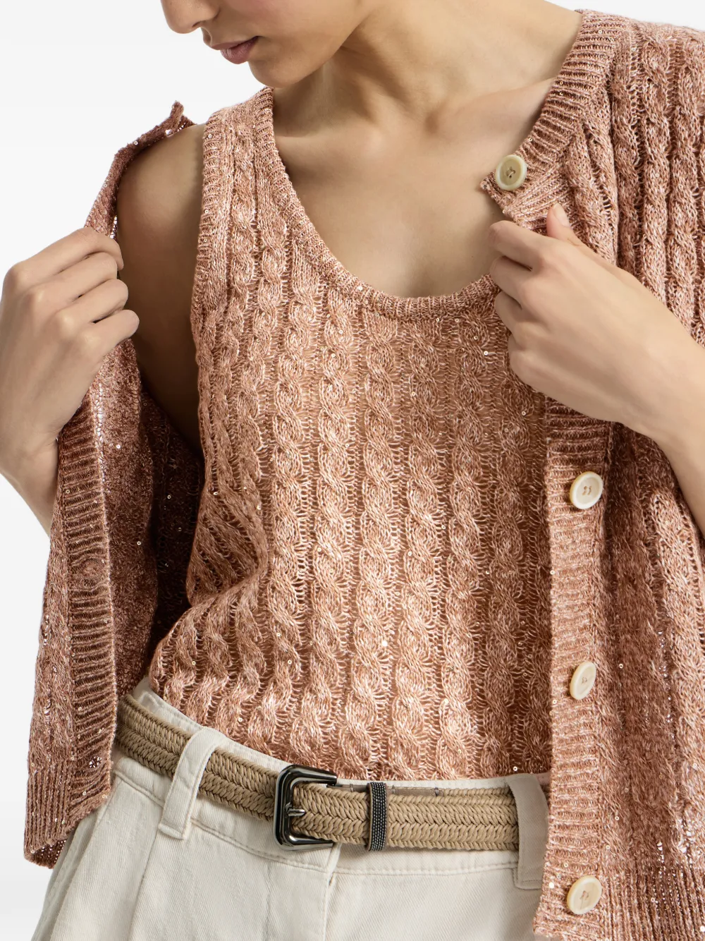 Brunello Cucinelli Mouwloze gebreide top Bruin