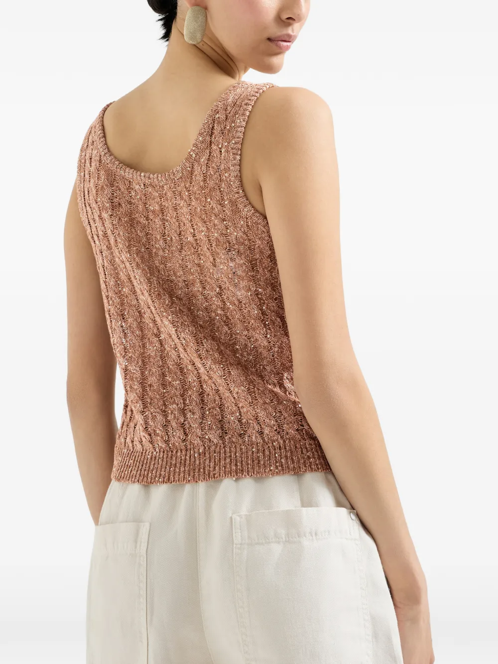 Brunello Cucinelli Mouwloze gebreide top Bruin