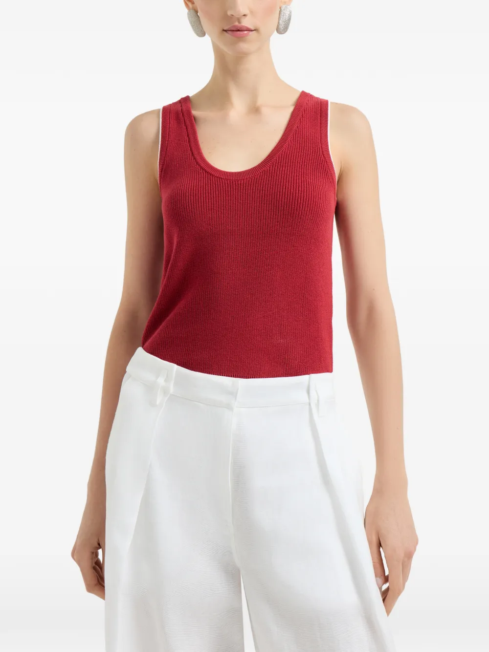  Brunello Cucinelli Ribbed Tank Top - Red 