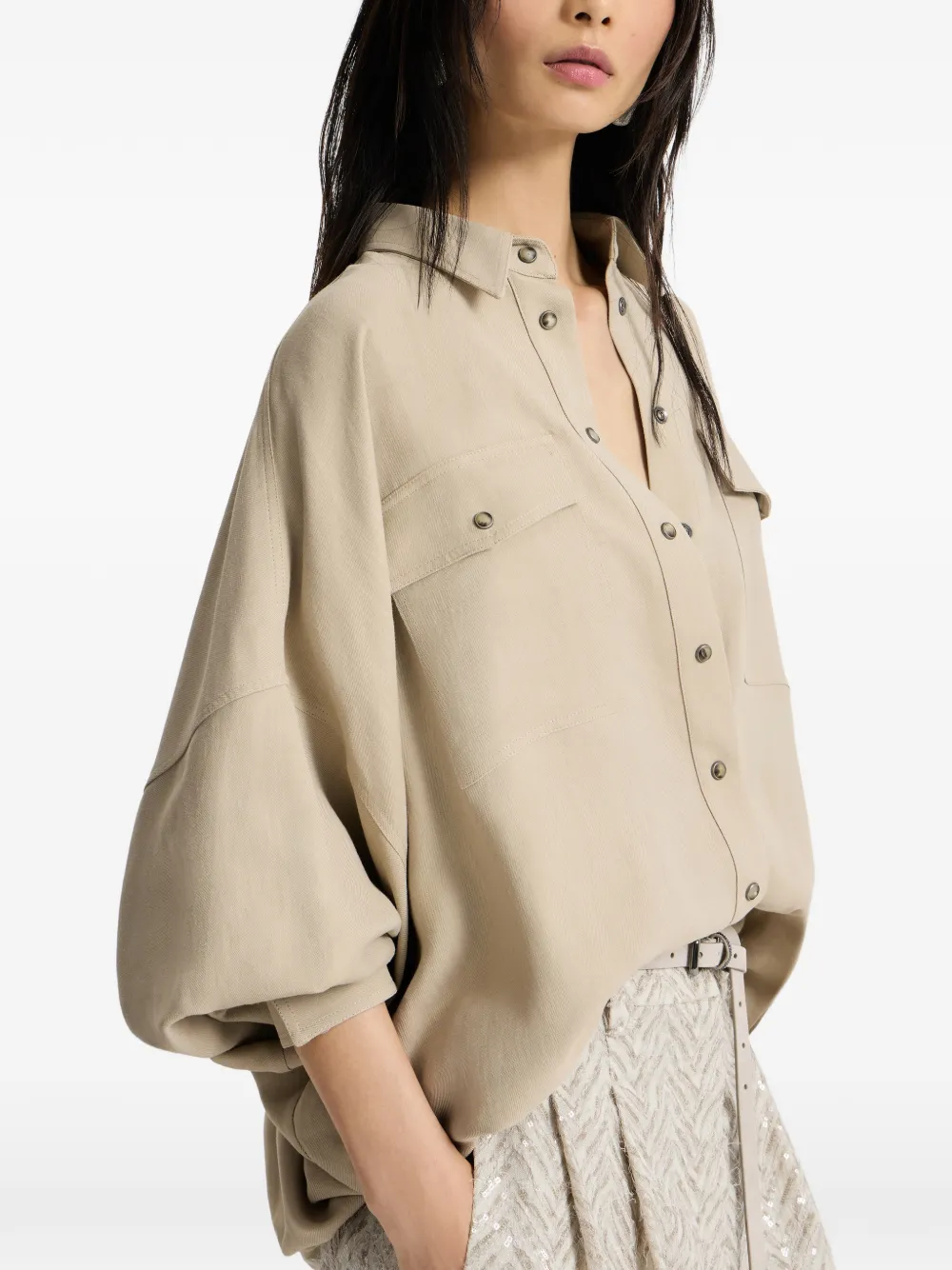Brunello Cucinelli Patch-pocket Twill Shirt In Neutral