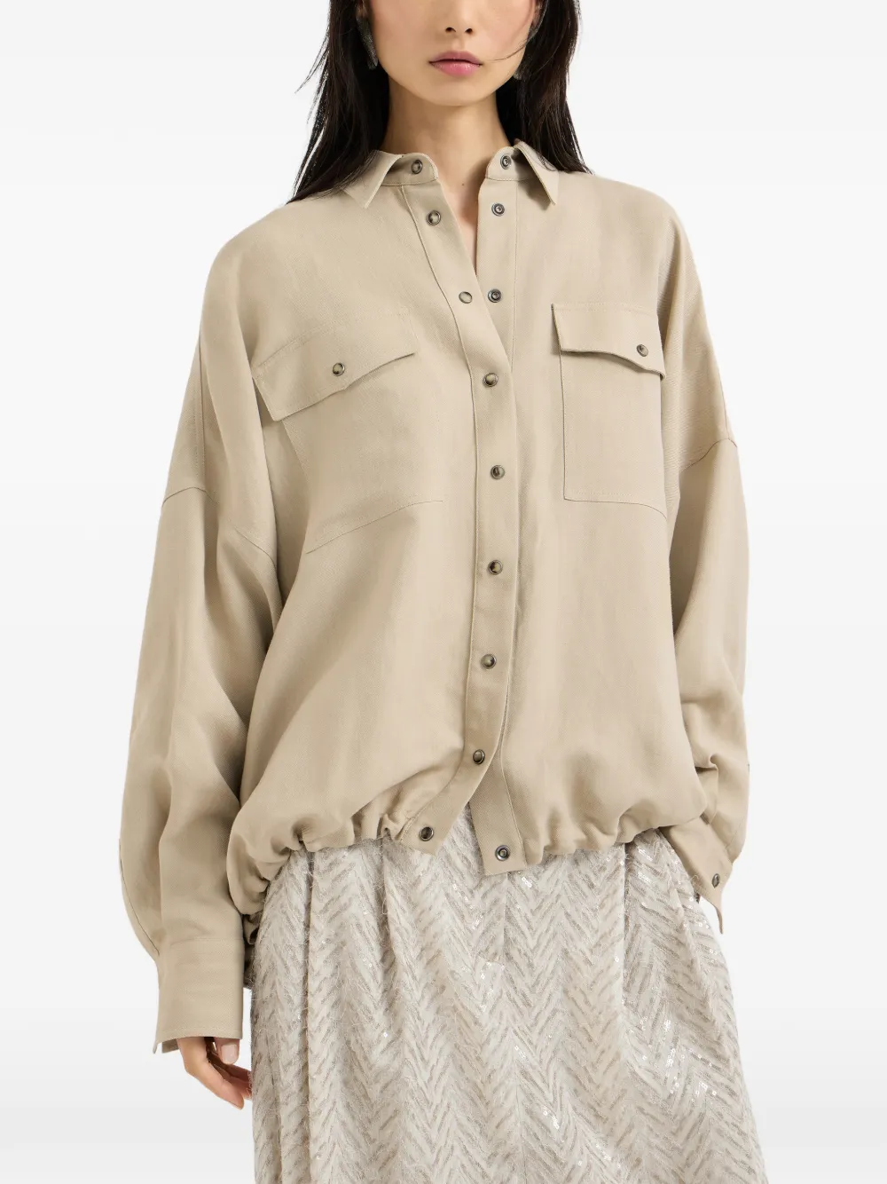 Brunello Cucinelli Patch-pocket Twill Shirt In Neutral