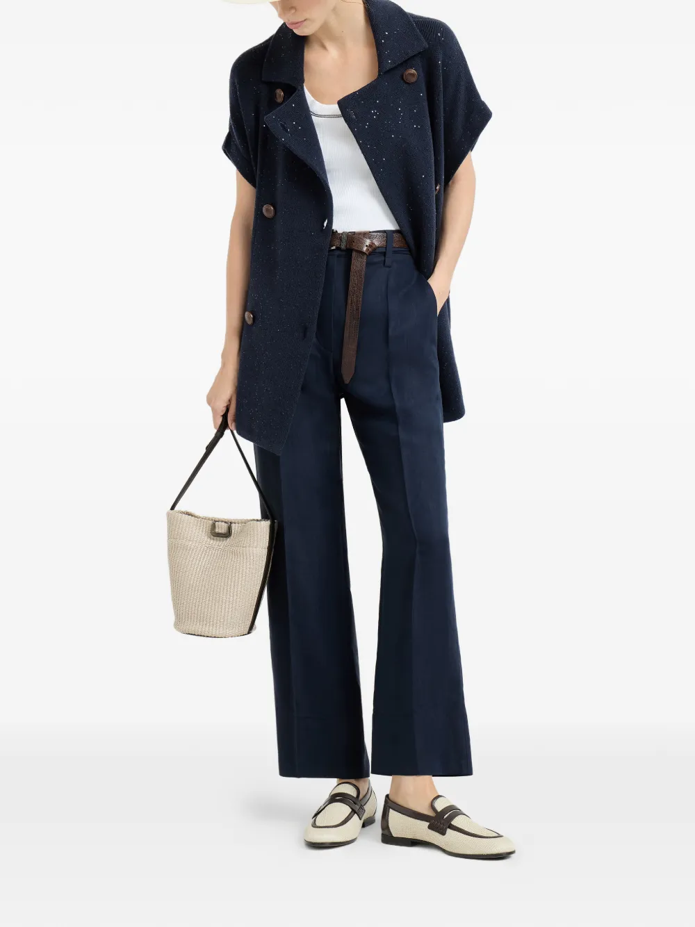 Brunello Cucinelli Double-breasted Tie Knit Vest - Blue 
