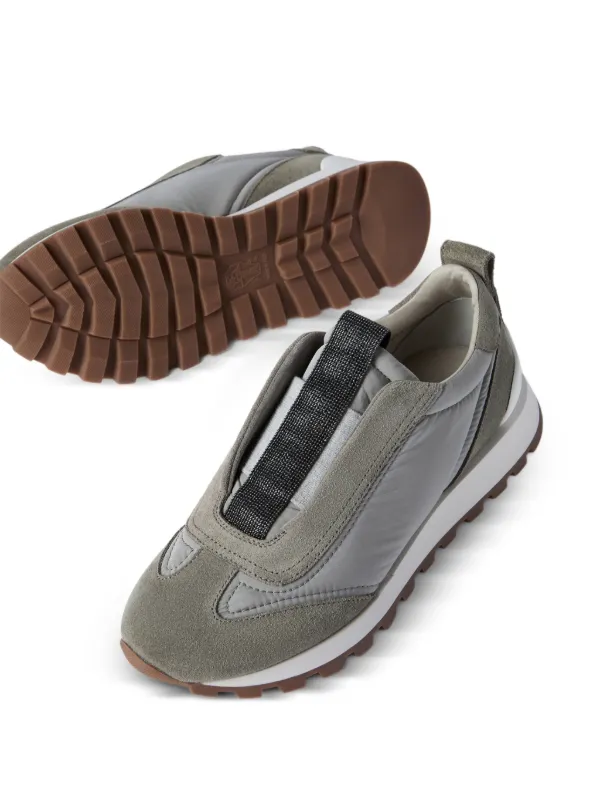 Brunello Cucinelli スエードパネル スリッポンスニーカー | ブラウン 