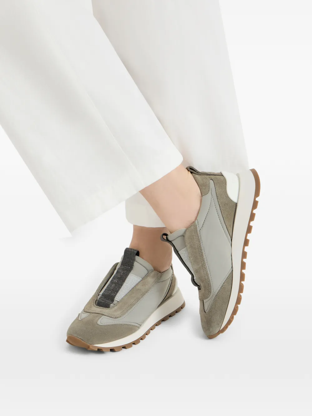 Brunello Cucinelli Slip-on sneakers met suède vlak Groen