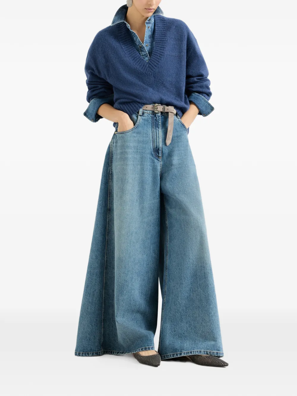 Brunello Cucinelli Precious Net platte slingback pumps met borduurwerk Bruin