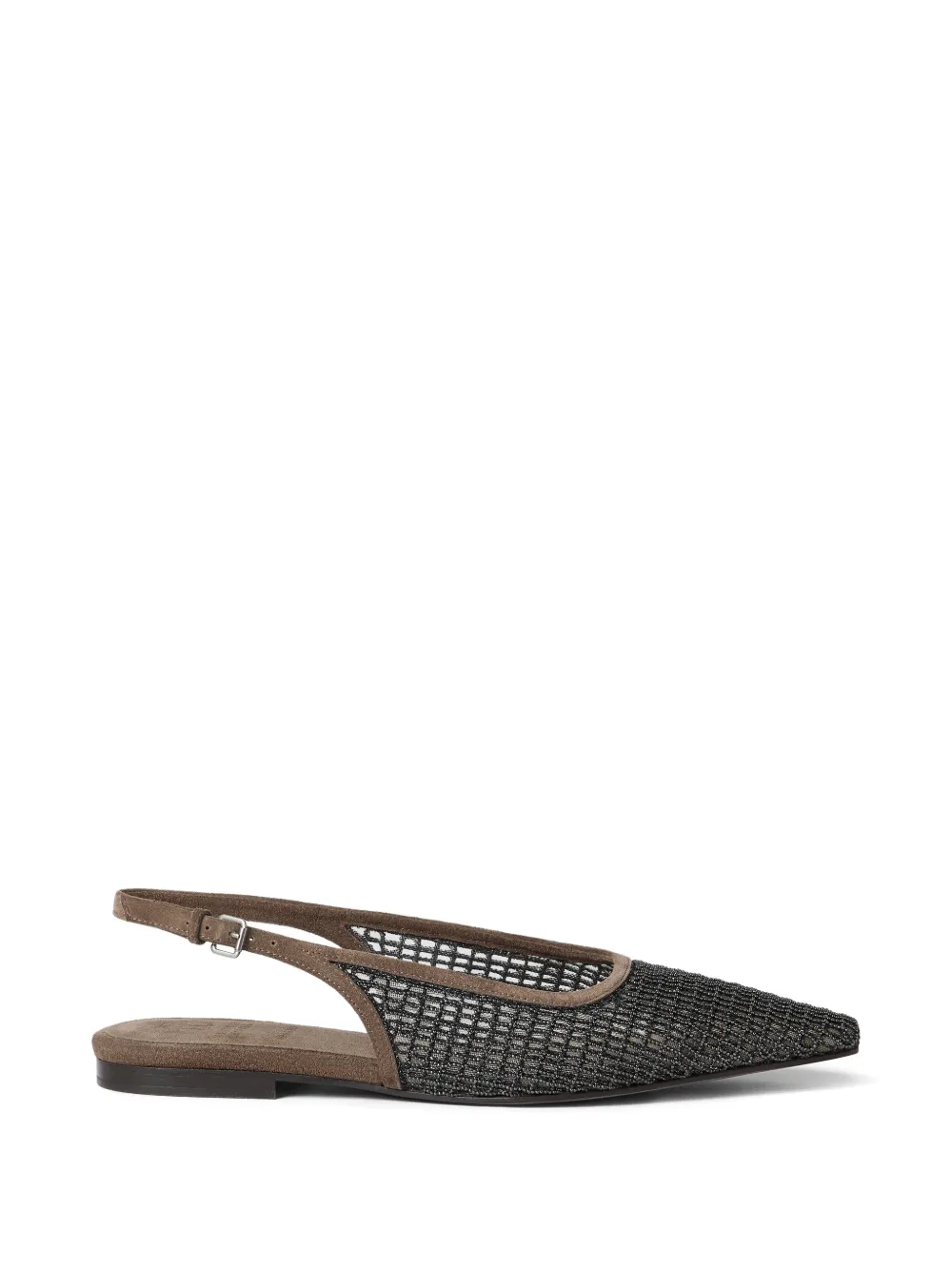 Brunello Cucinelli Precious Net platte slingback pumps met borduurwerk Bruin