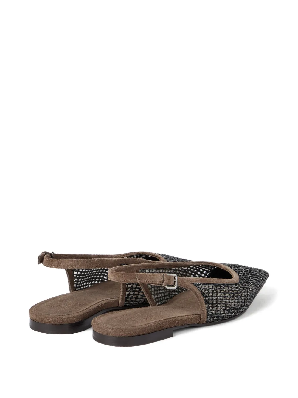 Brunello Cucinelli Precious Net platte slingback pumps met borduurwerk Bruin