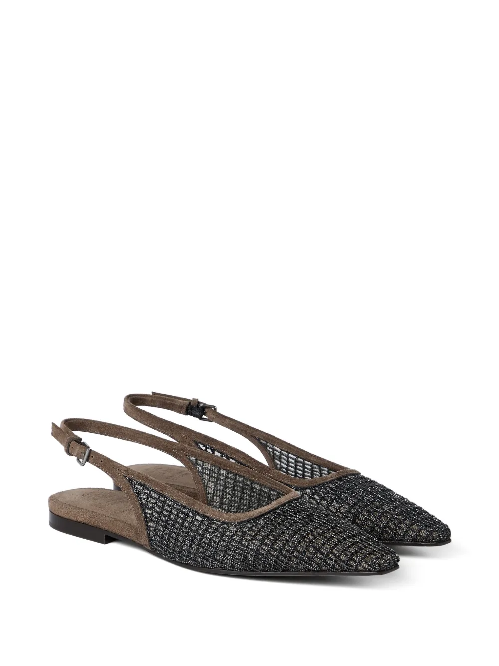 Brunello Cucinelli Precious Net platte slingback pumps met borduurwerk Bruin