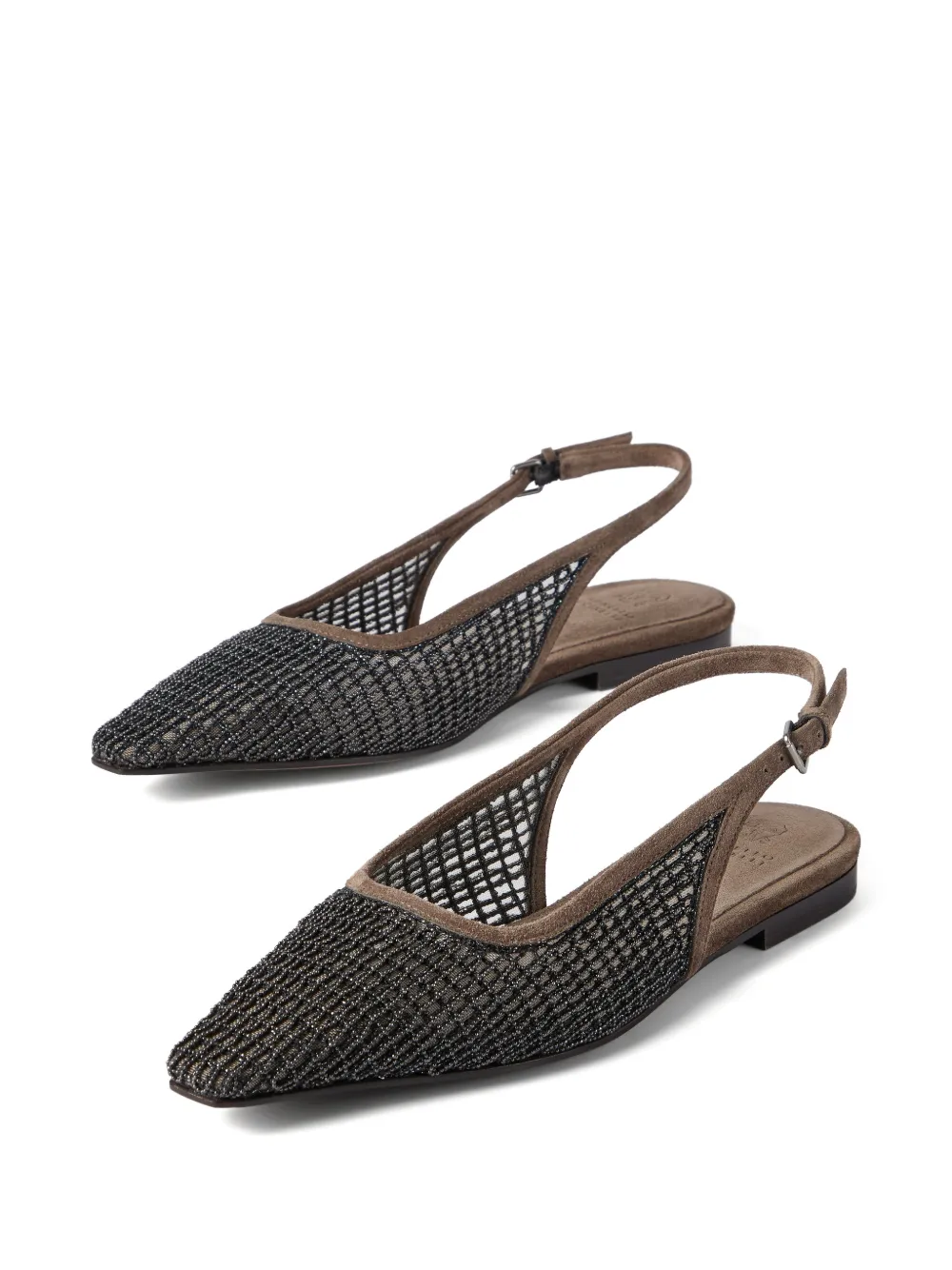 Brunello Cucinelli Precious Net platte slingback pumps met borduurwerk Bruin