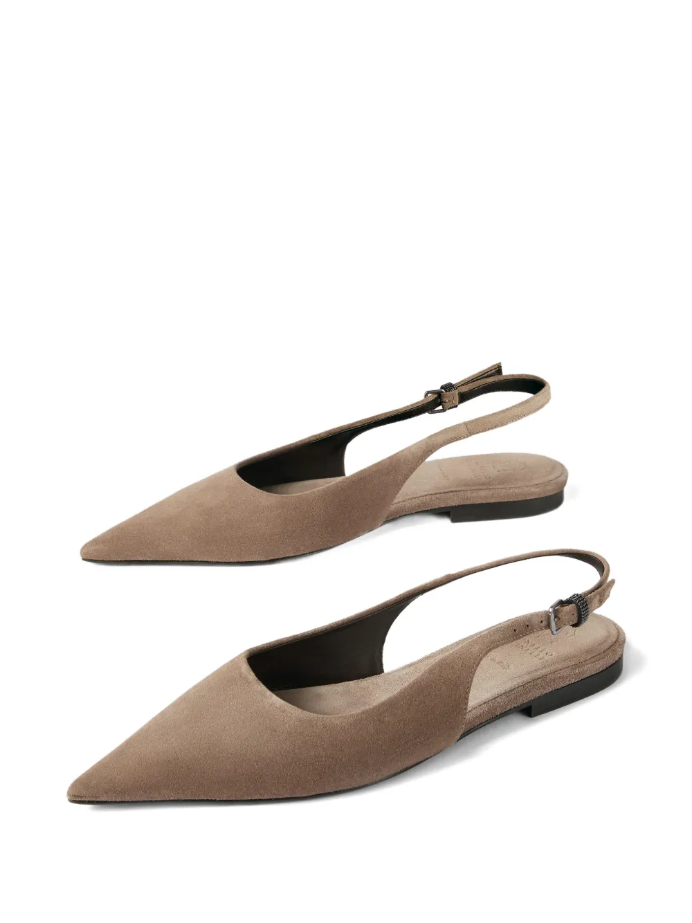 Brunello Cucinelli Suède slingback ballerina's Bruin