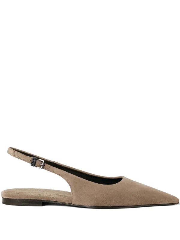 Brunello Cucinelli Suede Slingback Flats in Brown