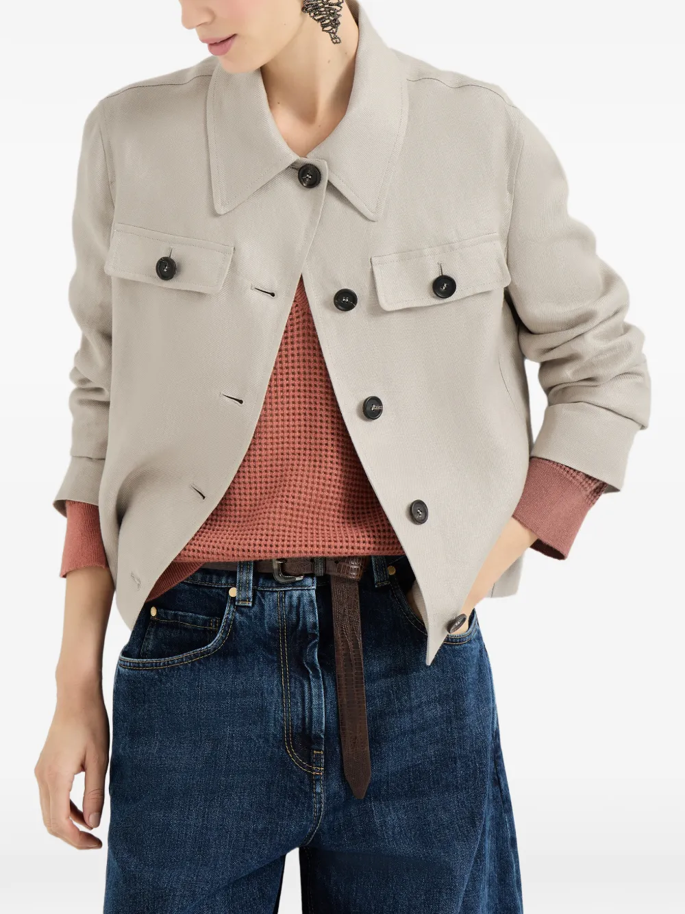  Brunello Cucinelli Long-sleeve Pocket Linen Jacket - Neutrals 