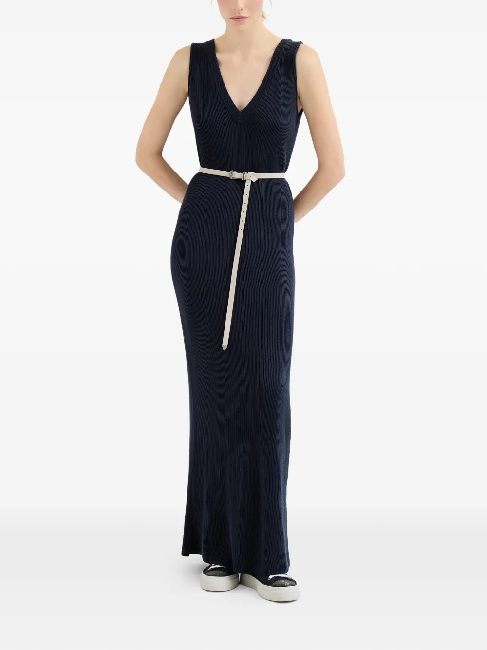 Brunello Cucinelli ribbed-knit maxi dress - Blauw