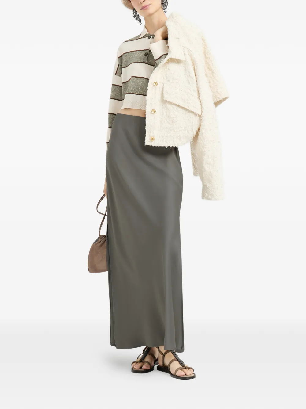 Brunello Cucinelli Side-slit Midi Skirt In Gray