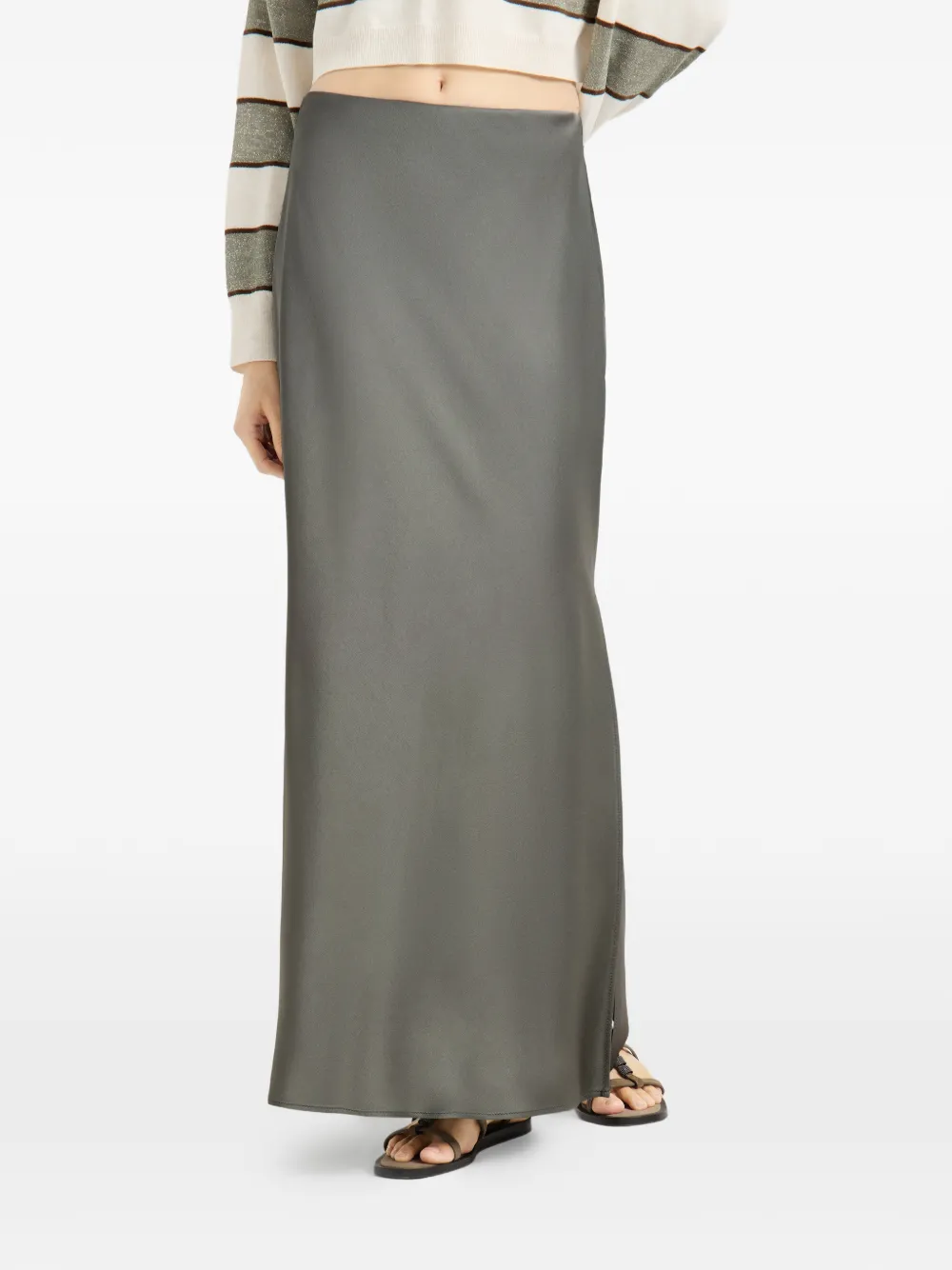 Brunello Cucinelli Side-slit Midi Skirt In Gray