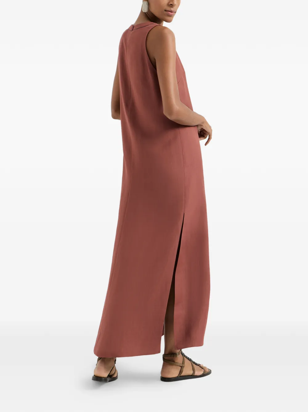 V-Neck Monili-Detail Midi Dress