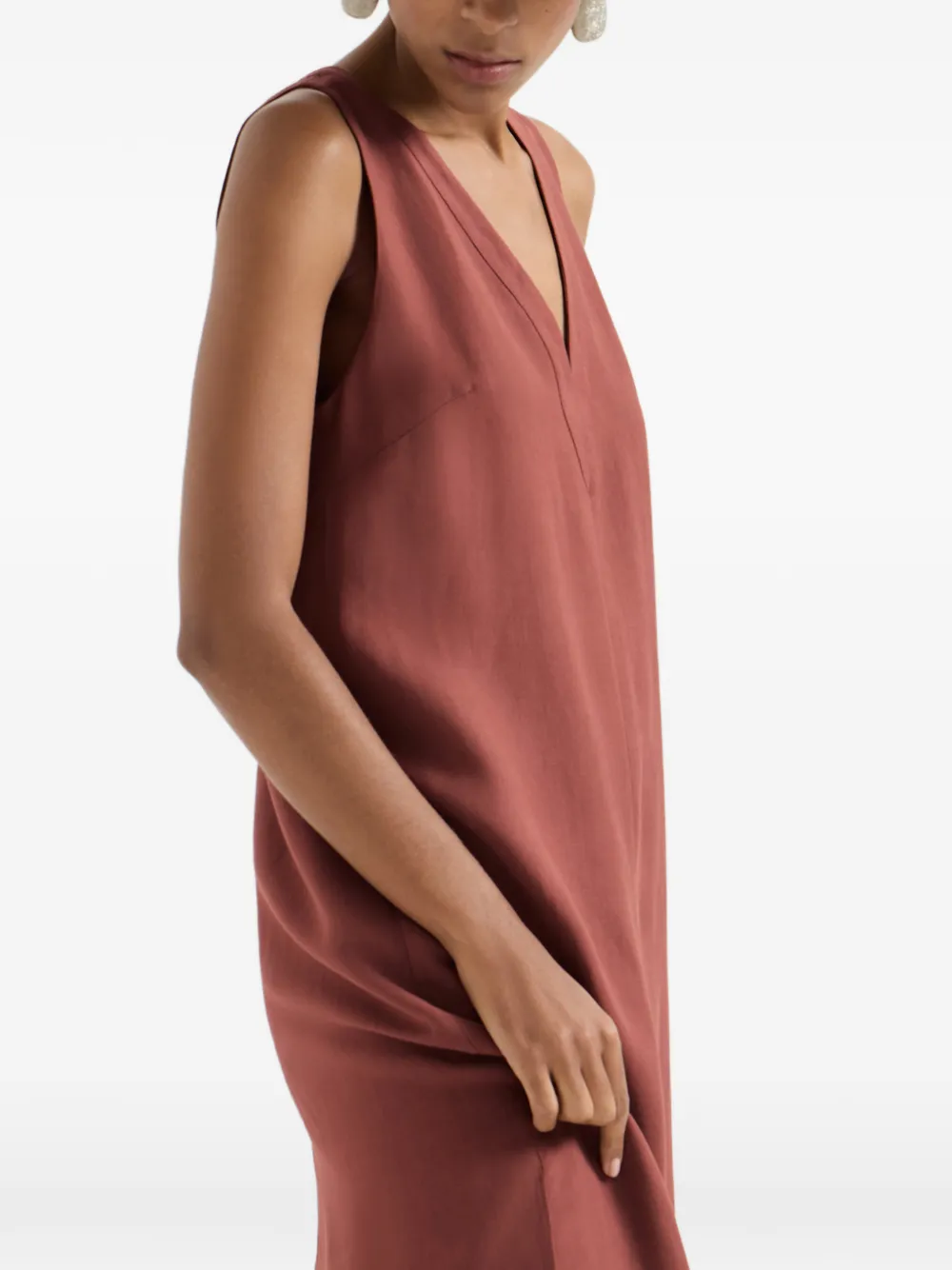 V-Neck Monili-Detail Midi Dress