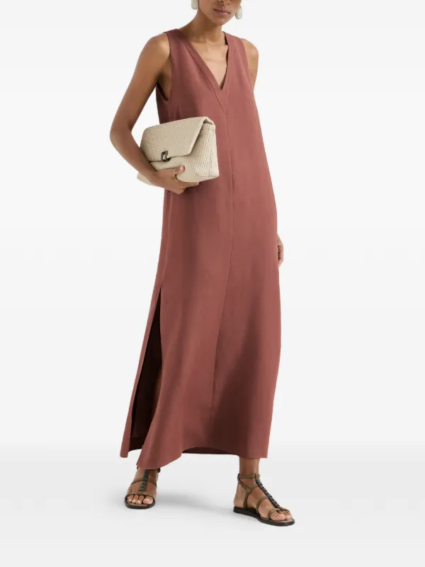 Brunello Cucinelli V-neck monili-detail Midi Dress | Orange | FARFETCH