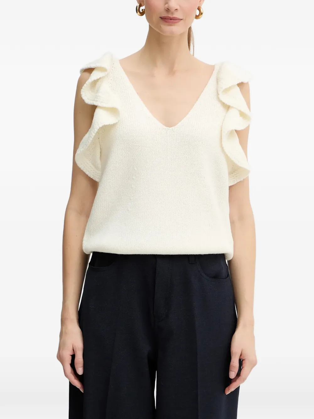 LUISA SPAGNOLI Manubrio ruffled V-neck top - Bianco