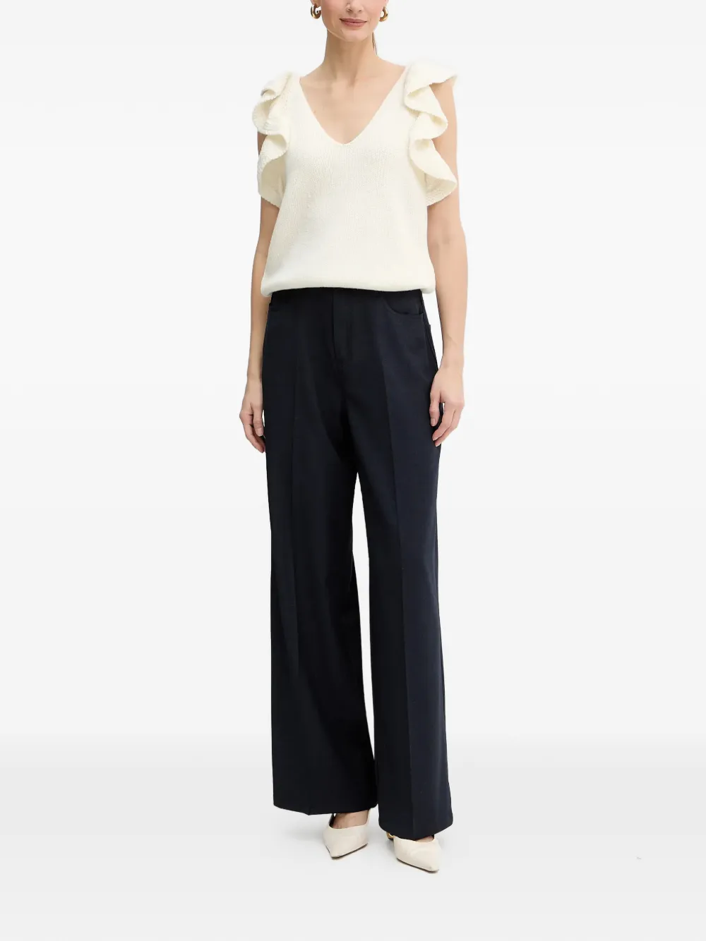  Luisa Spagnoli Manubrio Ruffled V-neck Top - White 