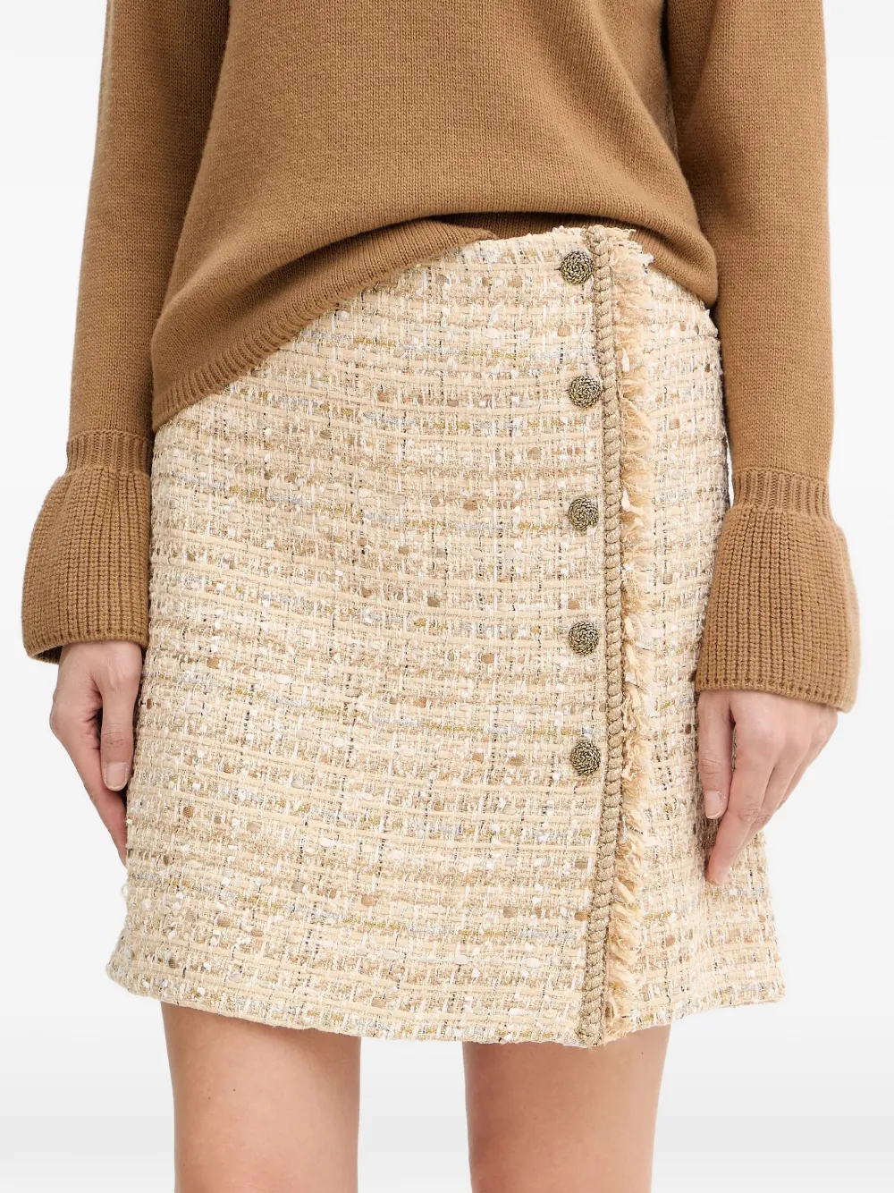  Luisa Spagnoli Freccia Button Fringed-trim Mini Skirt - Neutrals 