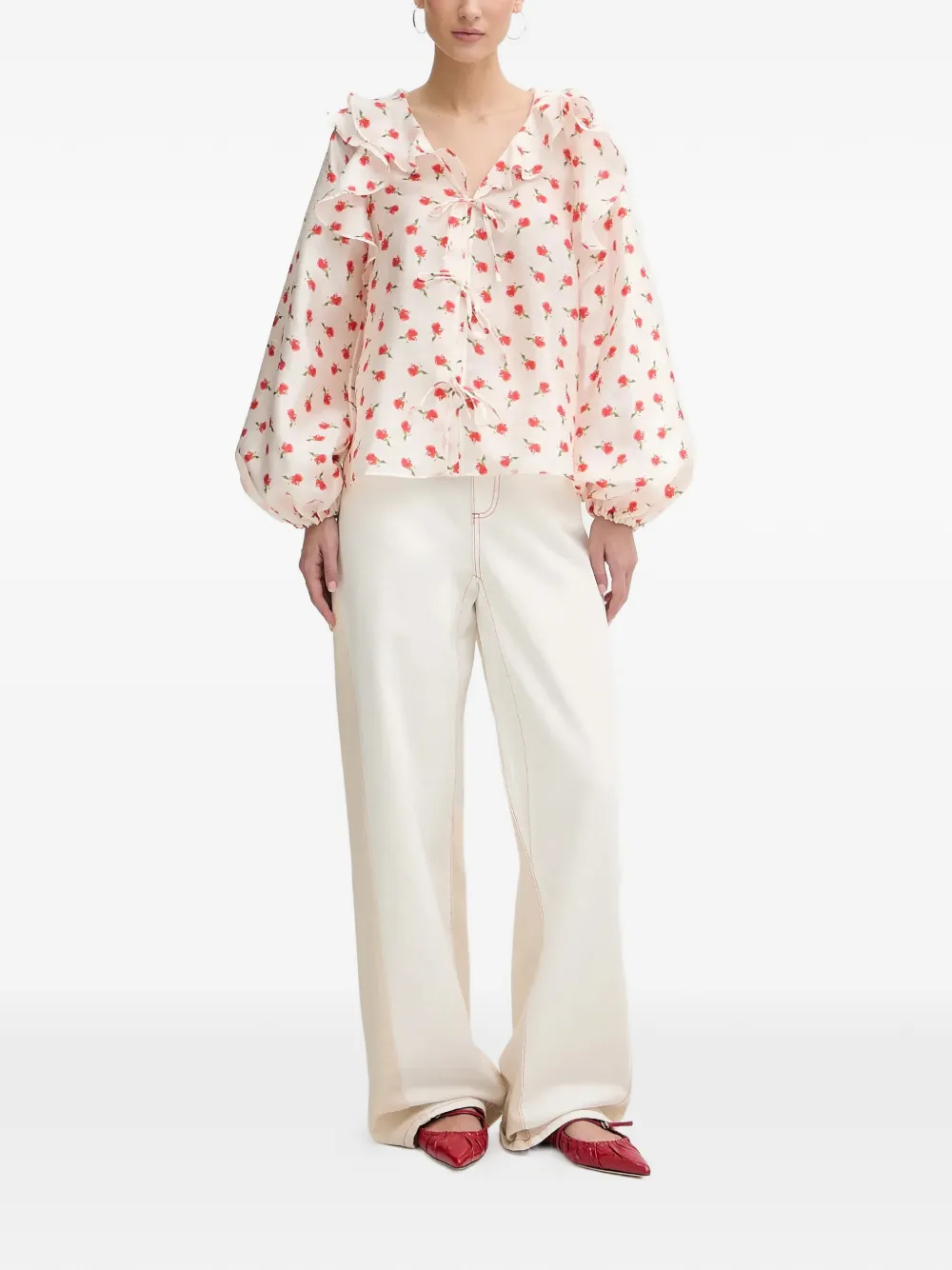 Stine Goya ruffled floral-print blouse - Beige