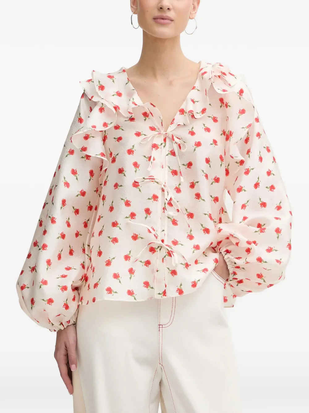 Stine Goya ruffled floral-print blouse - Toni neutri
