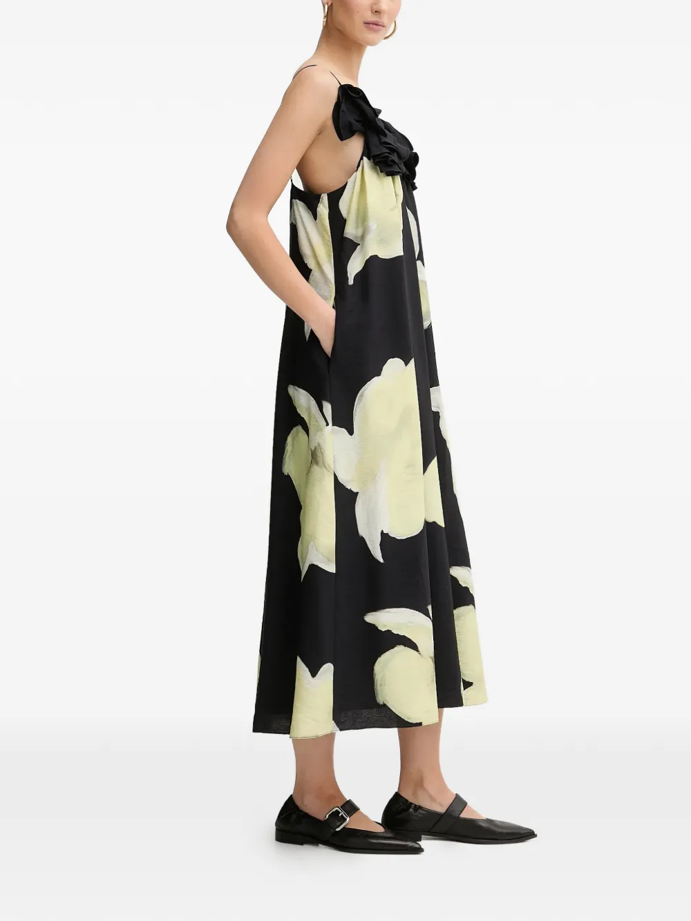 Stine Goya ruffled floral dress - Zwart