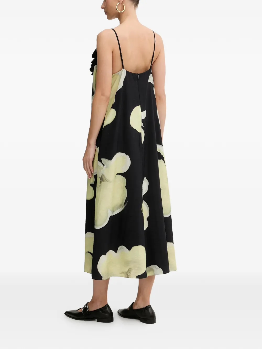 Stine Goya Jurk met ruches en bloemenprint Zwart