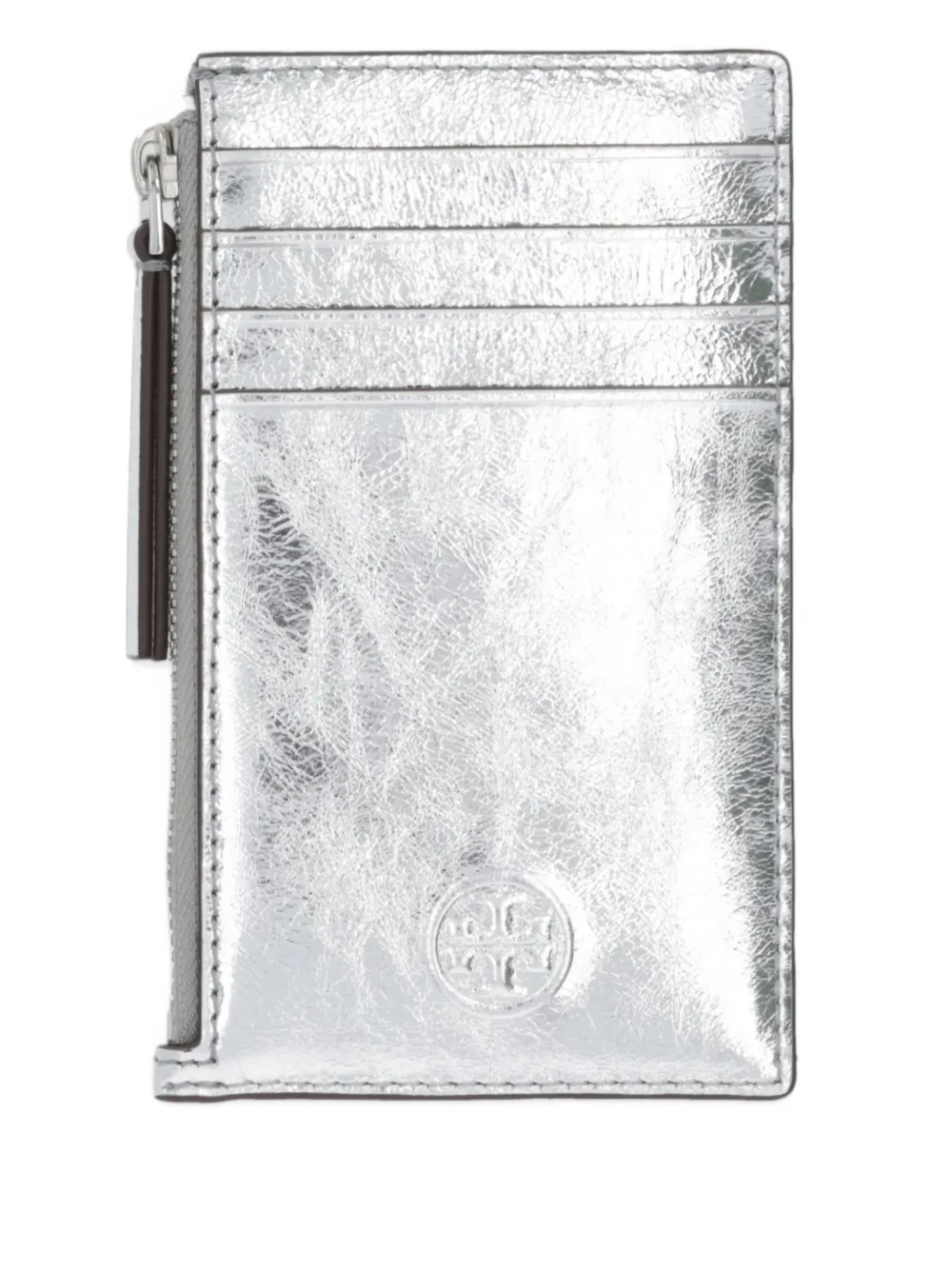 Tory Burch embossed-logo leather cardholder - Argento
