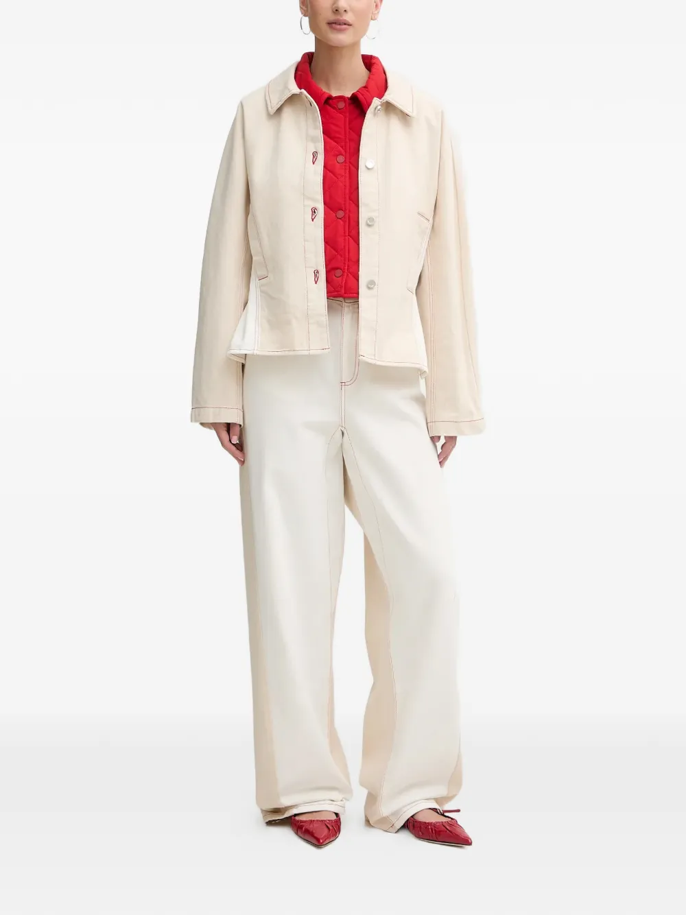 Stine Goya stitch-detail cotton jeans - Beige