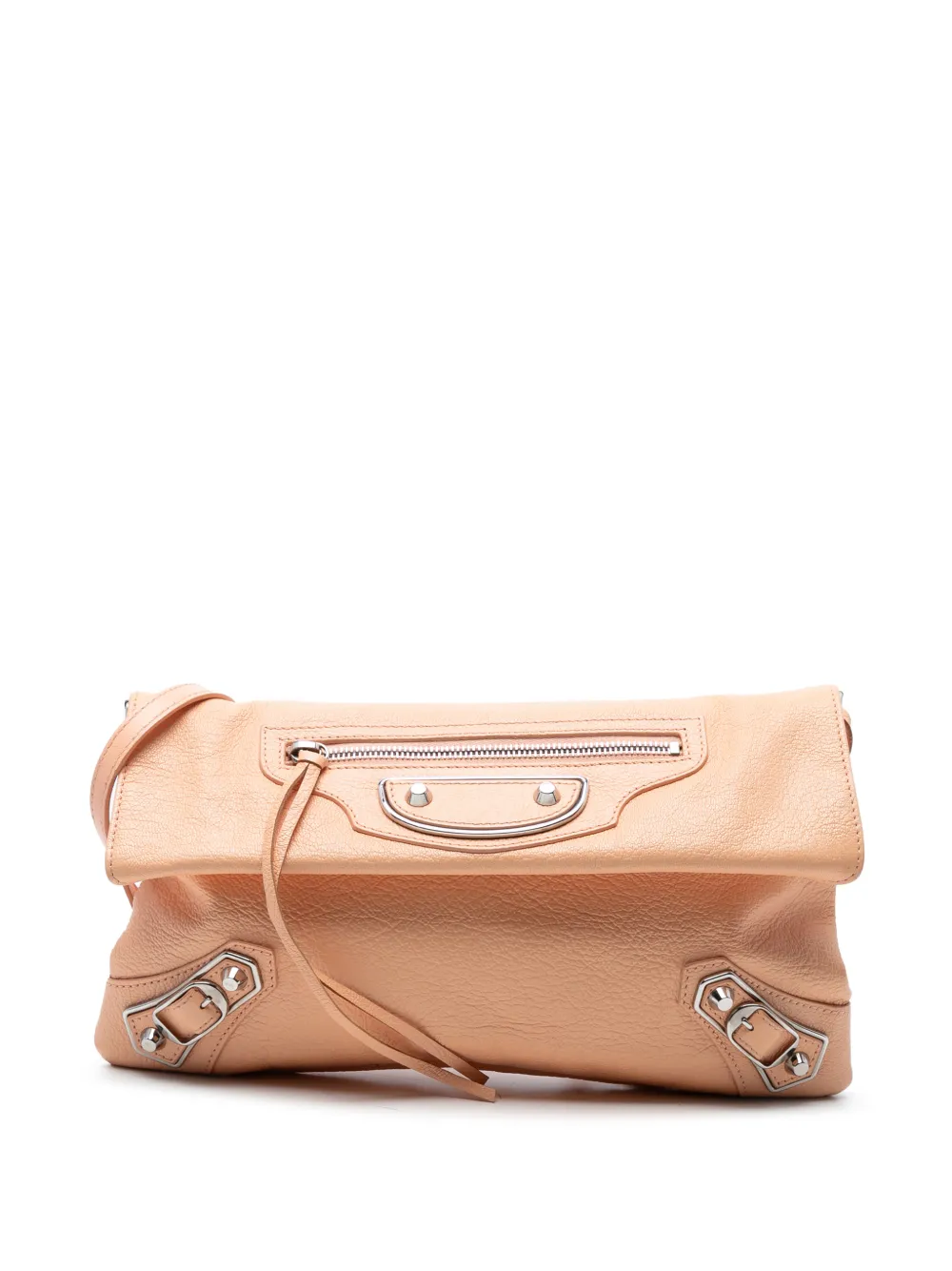 Pre-owned Balenciaga 2015 Chevre Motocross Classic Metallic Edge Envelope Clutch With Strap Crossbody Bag In Pink
