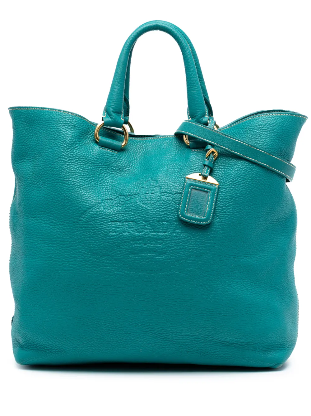 Prada Pre-Owned Borsa tote Vitello Daino Canapa convertibile con logo 2013-2025 - Blu