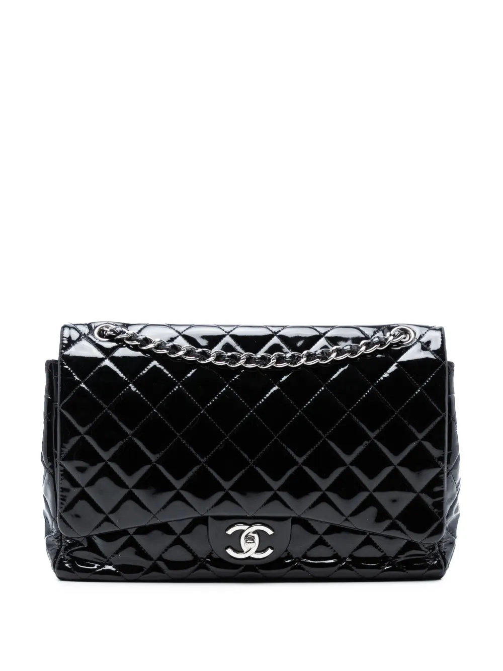 Pre-owned Chanel 2013-2014 Maxi Classic Patent Double Flap Shoulder Bag In Black