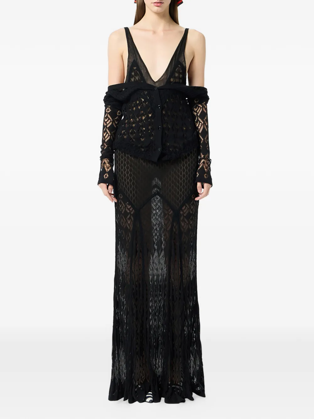 Patterned V-Neck Maxi Dress