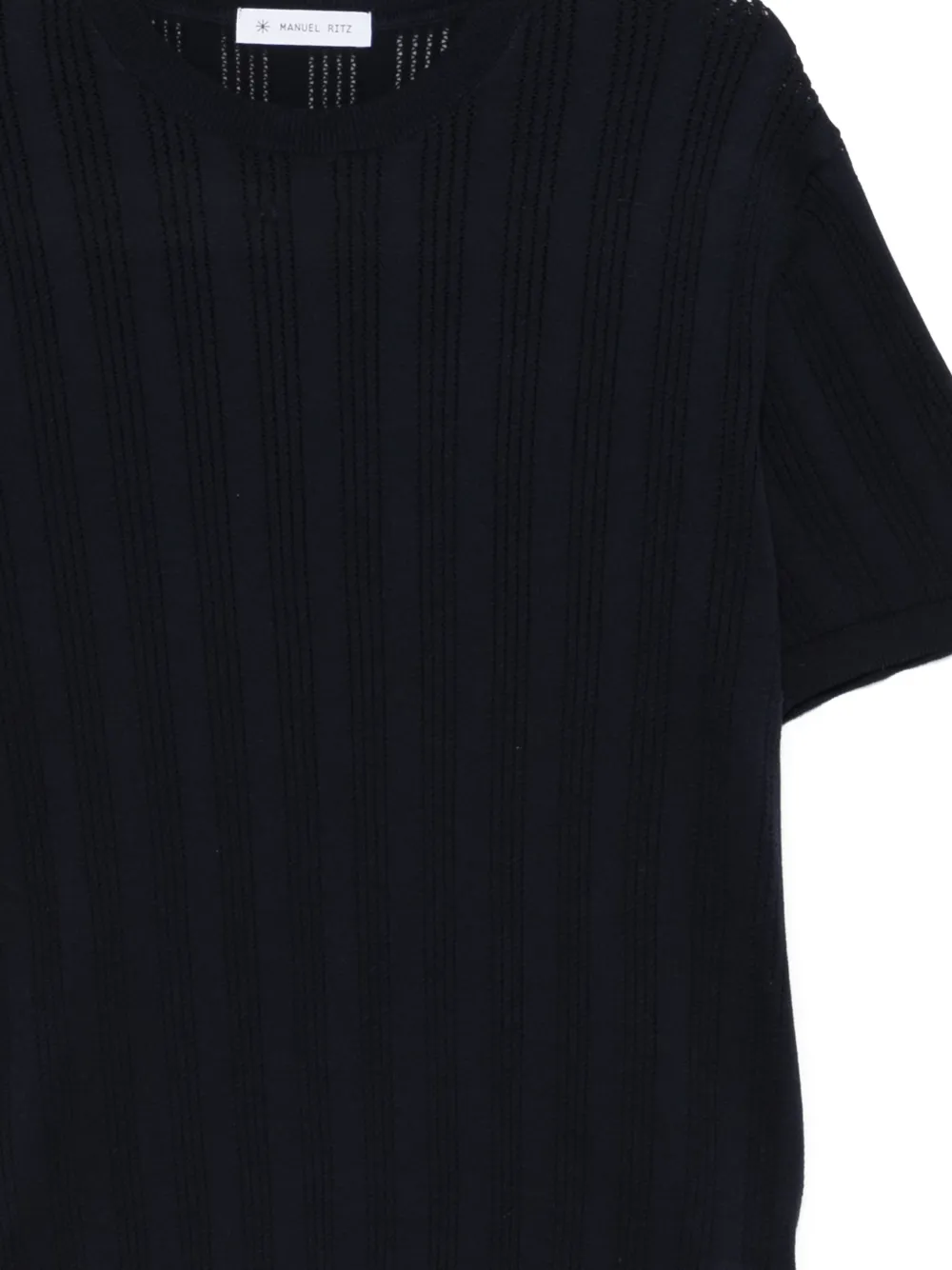 Vertical Stripe Perforated T-Shirt