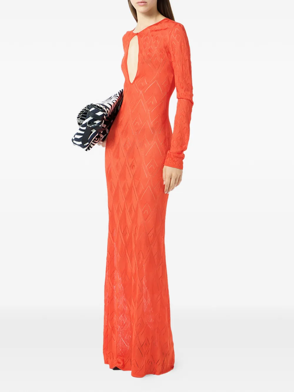 Blumarine Opengebreide maxi-jurk met geometrische print Oranje