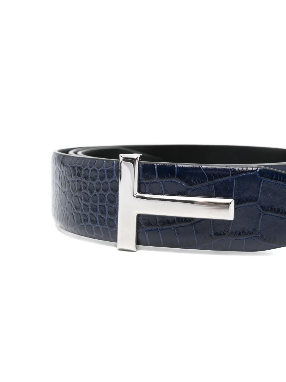 TOM FORD Leren riem met krokodillen-reliëf Blauw
