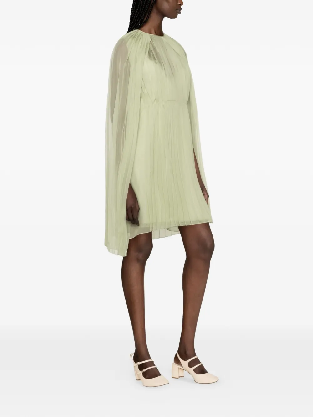 Pleated Cape-Detail Mini Dress