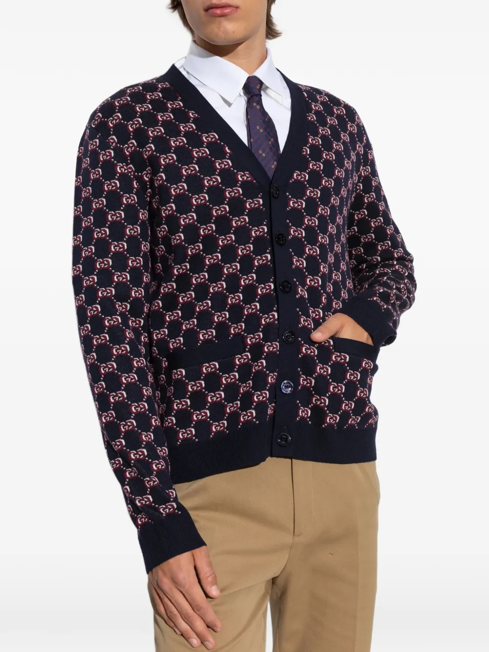 ひつじの703様　売約済み品　✅【美品】 メンテ済み グッチ　GUCCI Gucci Pre-Owned モノグラム カーディガン | ブルー | FARFETCH JP
