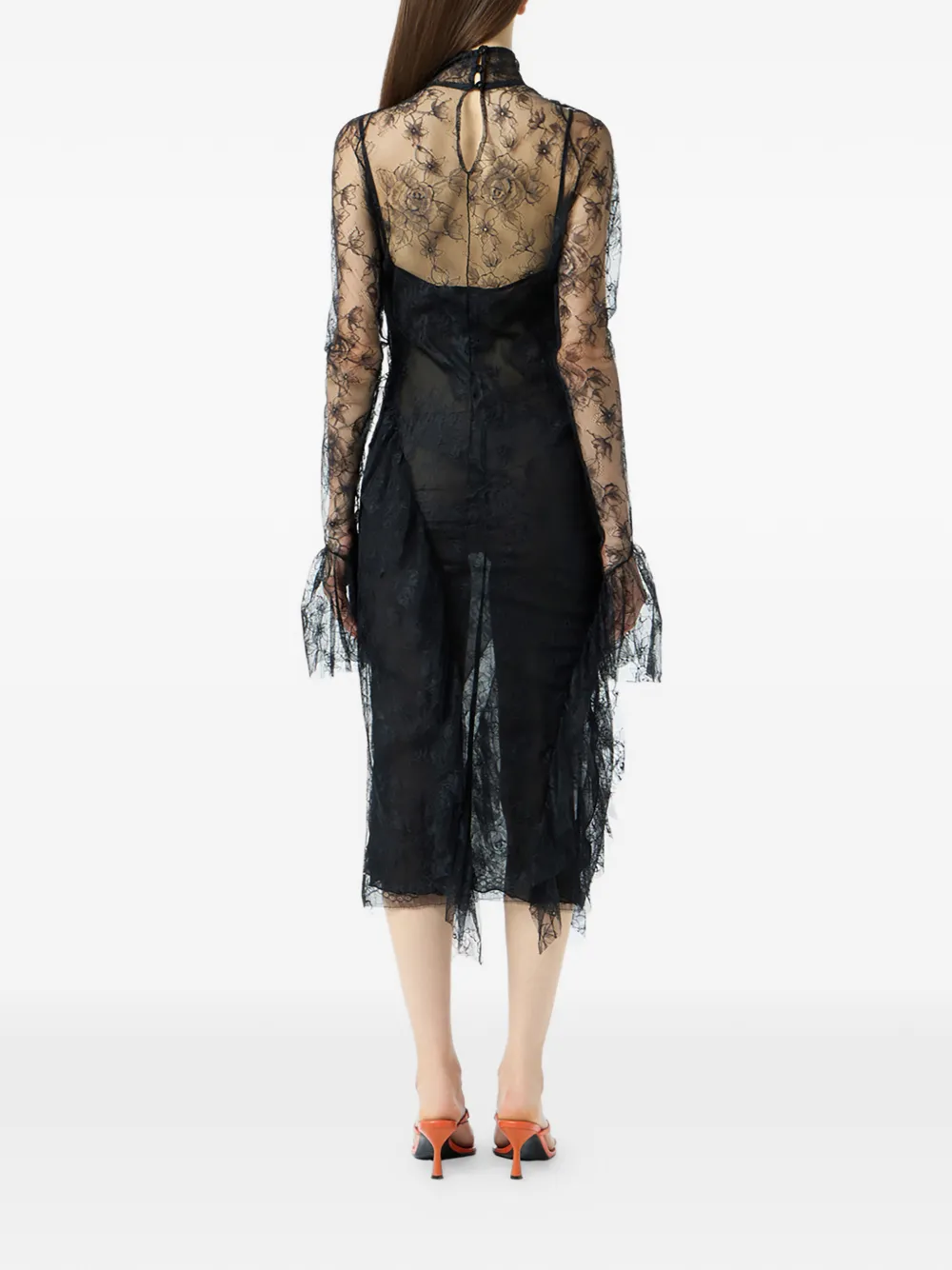 Blumarine Midi-jurk met kant Zwart
